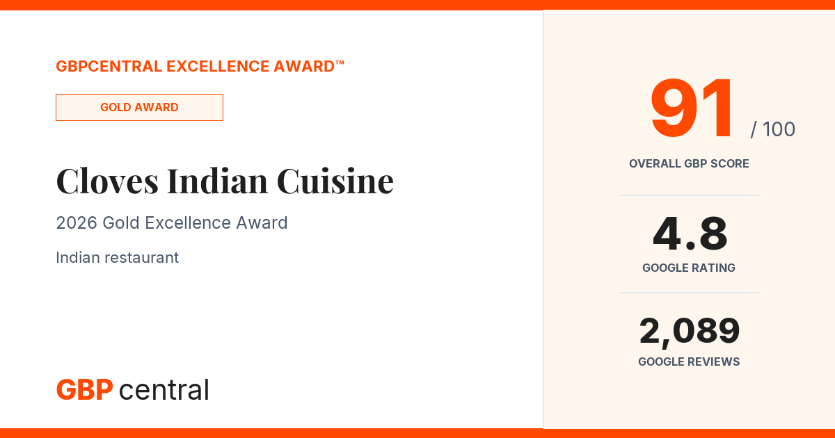 Preview of Cloves Indian Cuisine's certificate