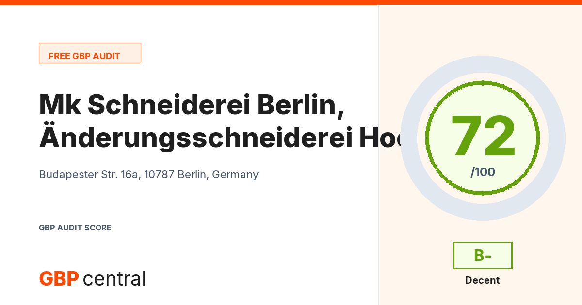 Preview of the Mk Schneiderei Berlin, Änderungsschneiderei Hochzeitskleid, Brautkleider, Hochzeitsanzug, Anzug, Anfertigung, Reparaturen audit report